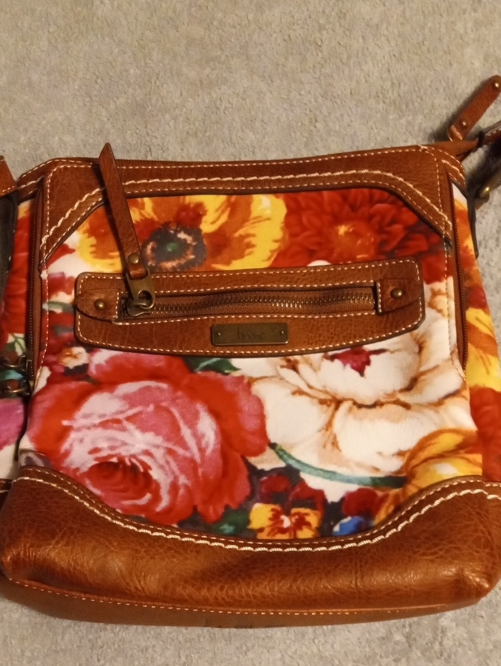 BOC Floral Canvas Crossbody Bag with Brown Trim